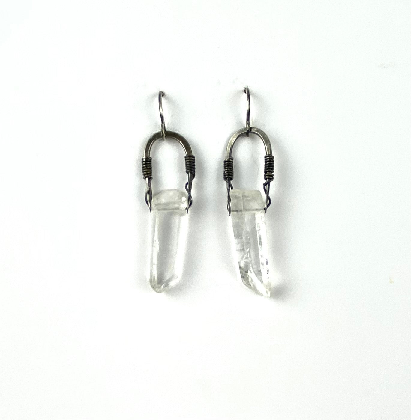 Crystal gemstone silver stirrup with patina fashion earring jewelry