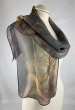 One of a kind fashion accessory hand dyed eco printed silk chiffon luxurious scarf