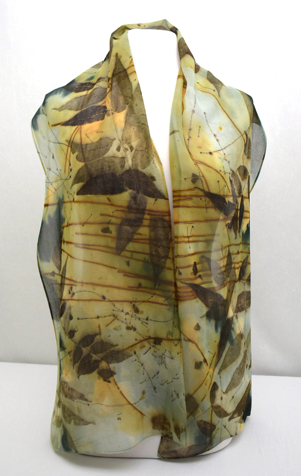 14" x 68" Eco Printed Silk Chiffon Scarf