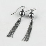 Handmade Fashion Gray Pearl Patina Chain Silver Unique Earring Jewelry
