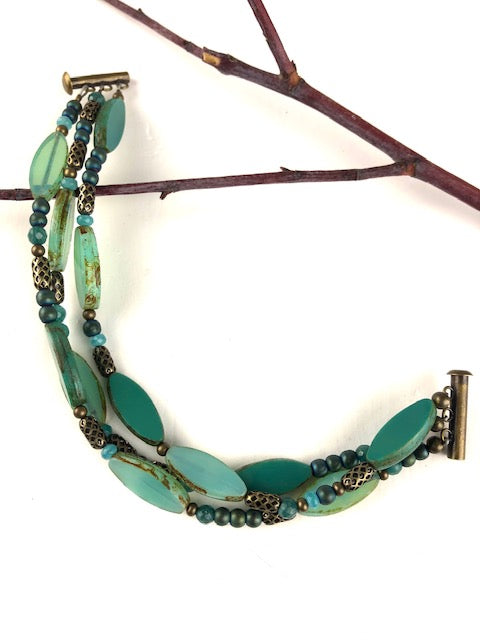Aqua Vintage Inspired Czech Beaded Boho Fashion Bracelet jewelry