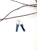 Blue Gemstone Kyanite Stick Earrings on Sterling Silver wire self close fashion earring jewelry