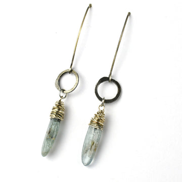 Pendientes circulares de plata hechos a mano con piedras preciosas de cianita azul polvoriento, joyería de moda