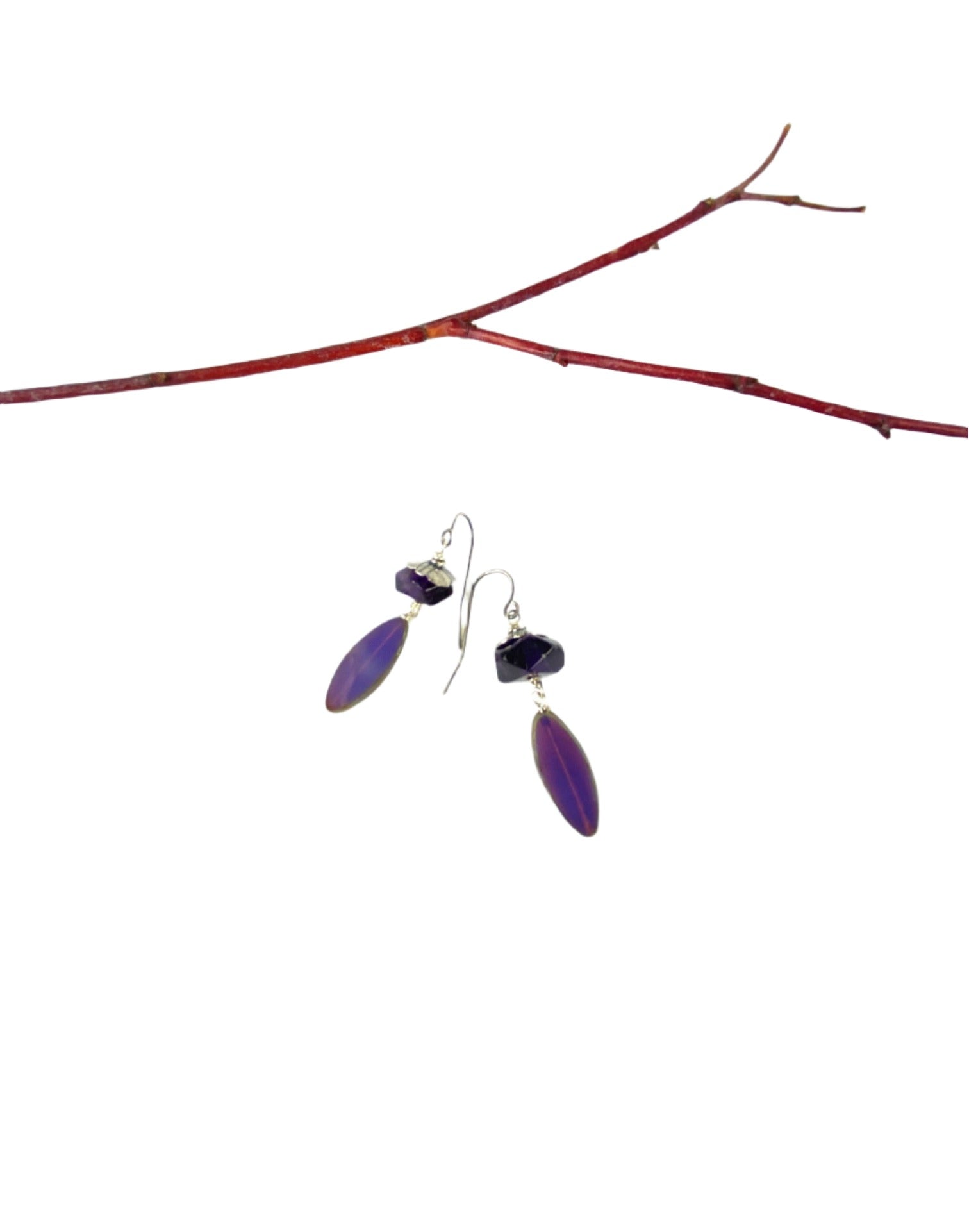 Czech bead with amethyst gemstone silver earrings