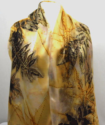 Ropa de bufanda de satén de seda de moda elegante con estampado ecológico teñido a mano
