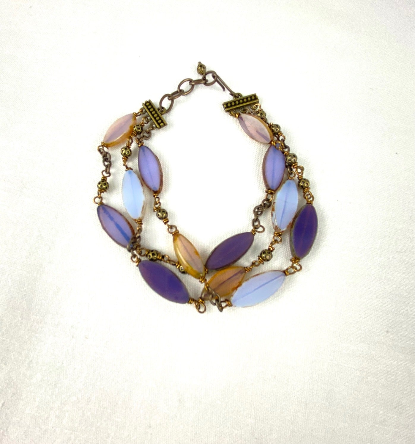Lavender Czech glass bead Vintage look fashion bracelet