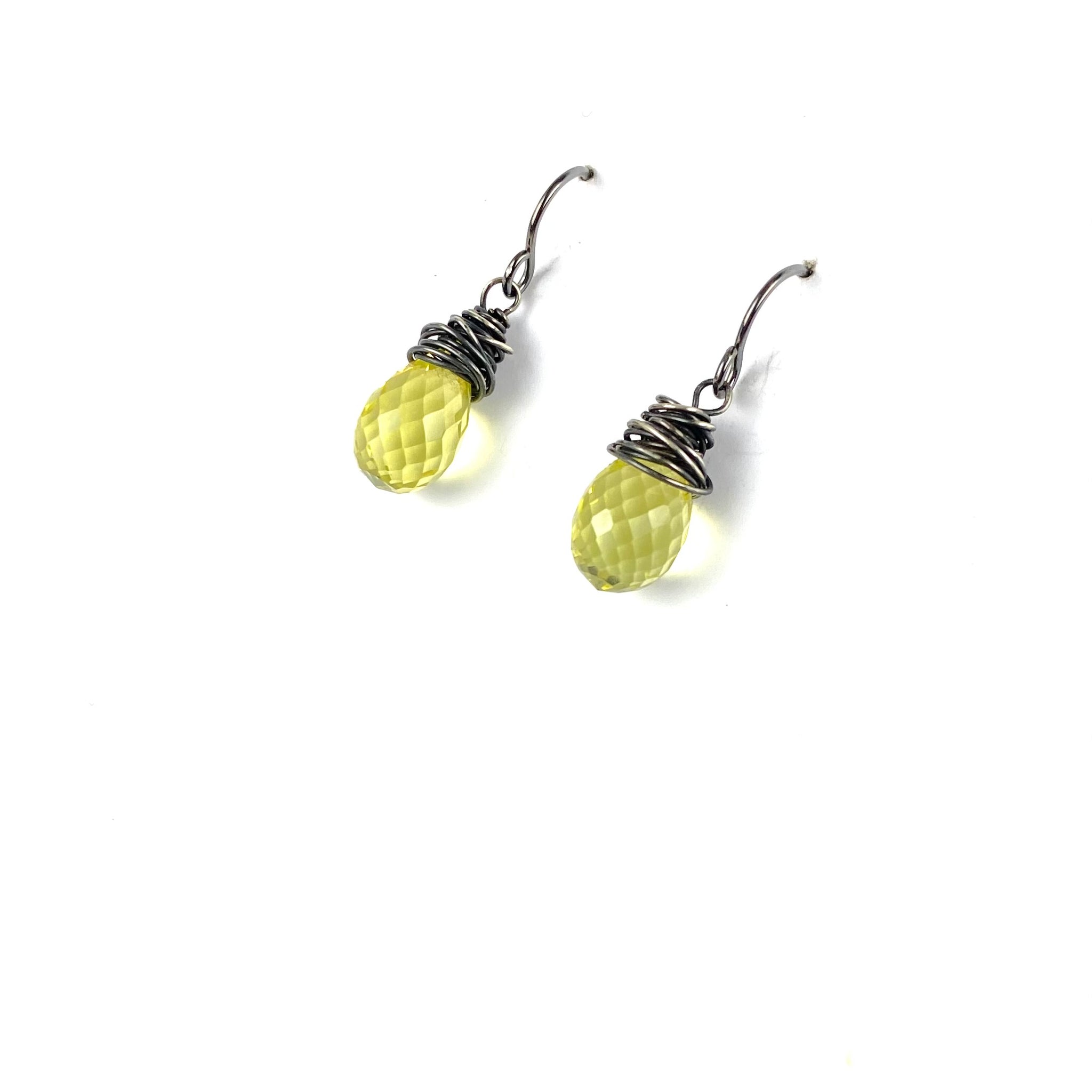 Lemon Quartz Briolette with silver earring