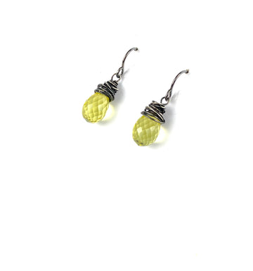 Lemon Quartz Briolette with silver earring