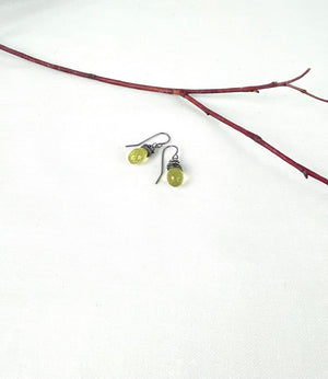 Lemon Quartz Briolette with patina on Boho silver fashion earring jewelry