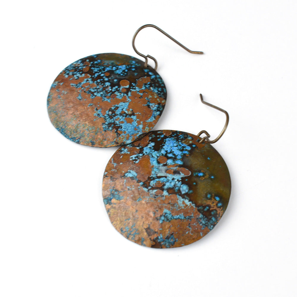 Brilliant Blue Patina on Copper Circle Women's Fashion earring jewelry