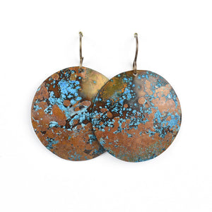 Brilliant Blue Patina on Copper Circle Women's Fashion earring jewelry