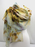 Hand Dyed Eco Printed Leaves on Wearable Art Fashion Statement Silk Chiffon Scarf/Shawl Clothing