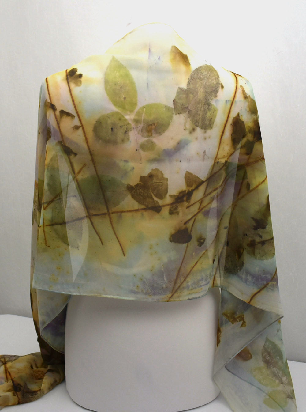Hand Dyed Eco Printed Leaves on Wearable Art Fashion Statement Silk Chiffon Scarf/Shawl Clothing