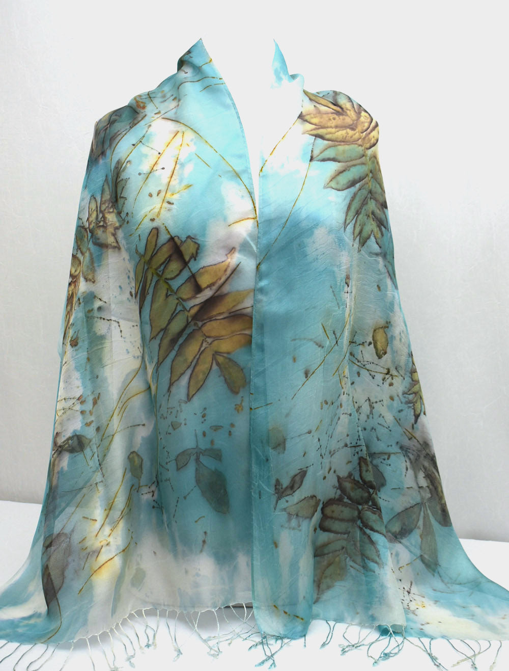 Hand Dyed Elegant Eco Printed Silk Mesh Fringe Women's Fashion Scarf/Shawl Clothing