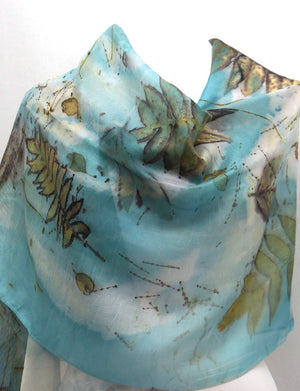 Hand Dyed Elegant Eco Printed Silk Mesh Fringe Women's Fashion Scarf/Shawl Clothing