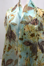 Turquoise Hand Dyed eco printed one of a kind fashion woman's Silk Satin Scarf