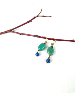 Turquoise and lapis gemstone drop fashion boho earrings