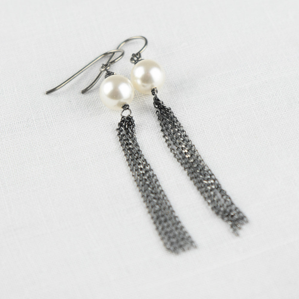 White Pearl Chain Earring