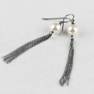 White Pearl Chain Earring