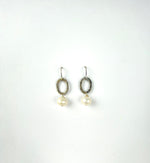 Classic White pearl on hammered silver oblong silver drop fashion earring jewelry