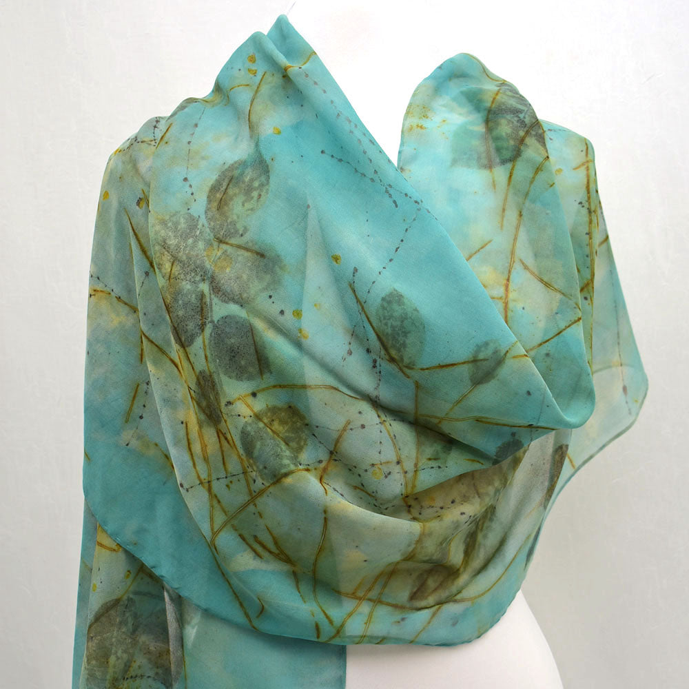 21" x 84" Eco Printed Silk Chiffon Scarf/Shawl