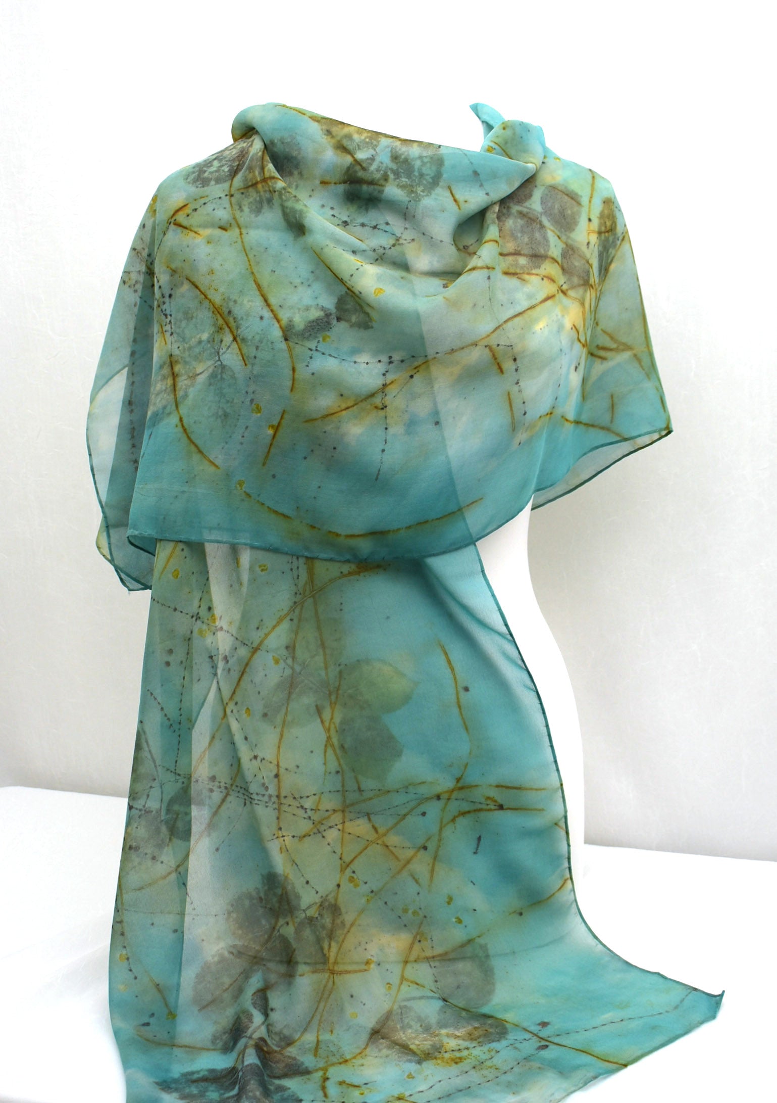 Hand Dyed Eco Printed Luxurious Silk Chiffon Scarf/Shawl Fashion clothing