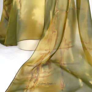 Elegant Designer Fashion Wearable Art Green Hand Dyed Silk Chiffon Scarf/Shawl Clothing