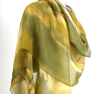 Elegant Designer Fashion Wearable Art Green Hand Dyed Silk Chiffon Scarf/Shawl Clothing