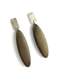 Buffalo Horn with Hand Made Hammered sterling silver rectangle post Earring