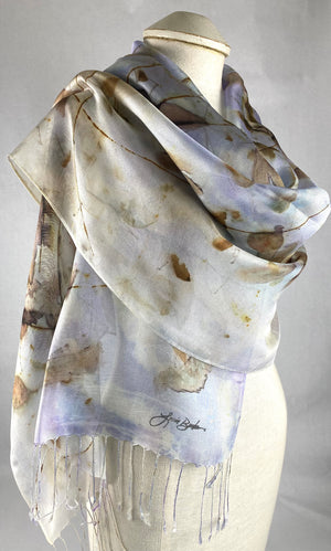 Beautiful lavender blue silk mesh eco printed women’s fashion organic accessory