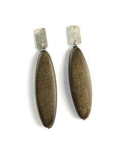 Handmade Buffalo Horn with Hammered sterling silver rectangle and post Fashion Earring Jewelry