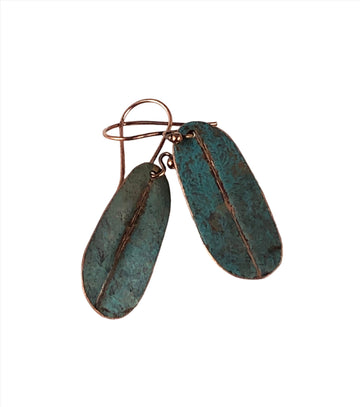 Recycled Copper One of a Kind Earrings with green painted finish