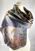 Beautiful silk satin eco printed purple pink blue one of a kind women’s fashion accessory scarf